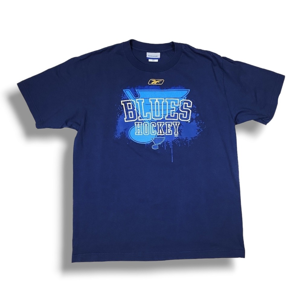 Vintage Reebok St. Louis Blues Graphic Crew Neck‎ Blue T-Shirt Size Medium